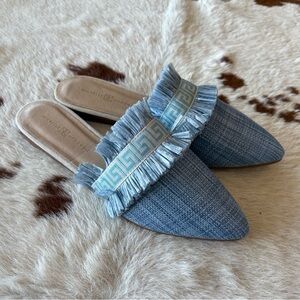 Blue Fringe Pointed Slip-On Mule by Michele McDowell "Carmen"